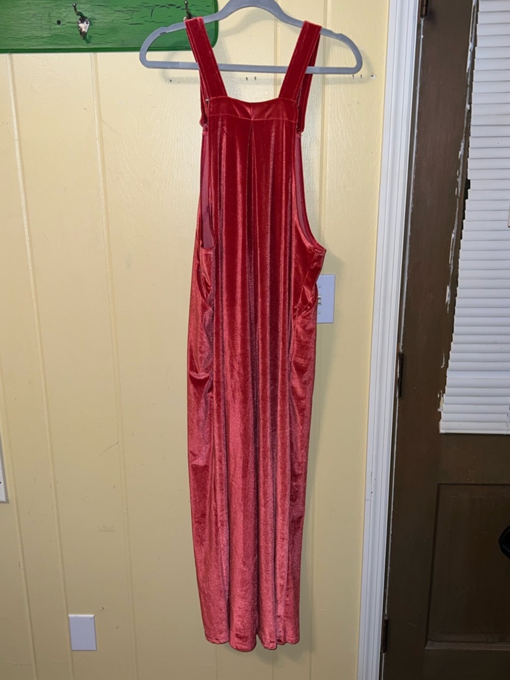Red Velvet Wide-Leg Chic Boho Bib Jumpsuit Overalls With Silver Buttons Size L - Picture 4 of 13